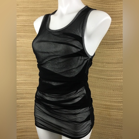 Robert Rodriguez For Bergdorf Goodman Black Rushed Mesh Over White Tank Top Sz L - Picture 6 of 8